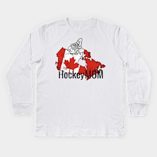 Hockey Mom with Canada and white distressed flag Kids Long Sleeve T-Shirt